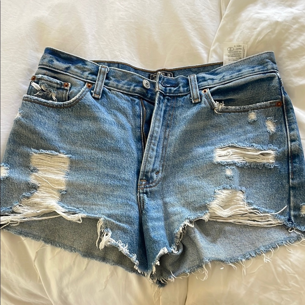 Abercrombie & Fitch Blue Distressed Jean Shorts